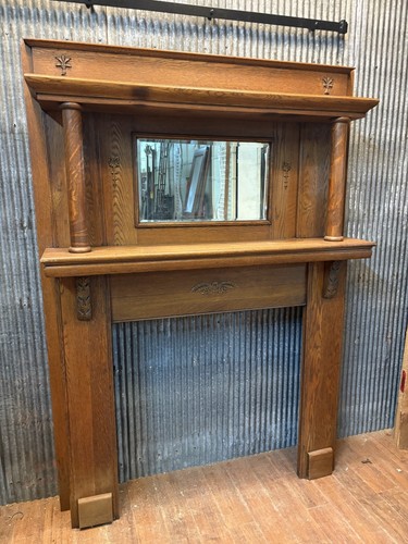Solid oak mantel beveled - mantel, w/