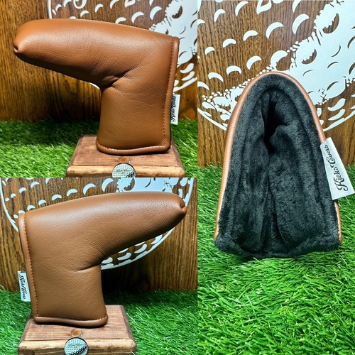 Brown leather golf headcovers - leather,