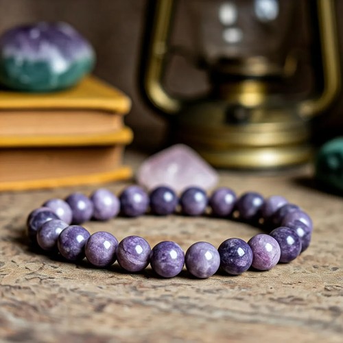 8mm lepidolite beads - beads, purple
