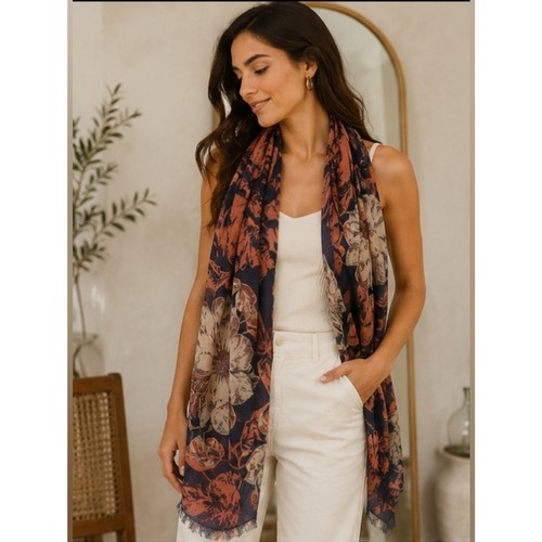 Floral navy rust cream - floral,