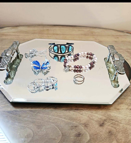 Octagonal mirrored vanity tray - octagonal,