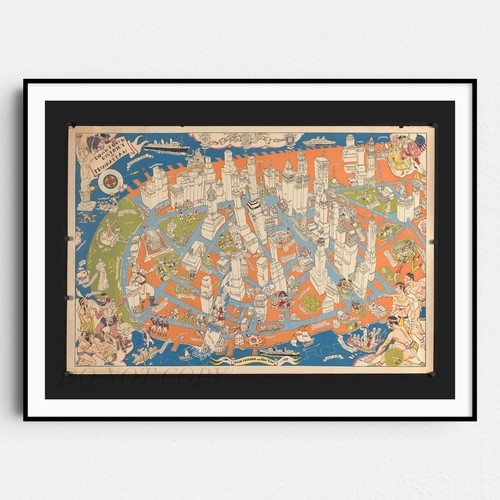 Map manhattan vintage maps - of,