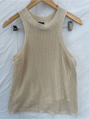 Sleeveless cream knit mesh - sleeveless,