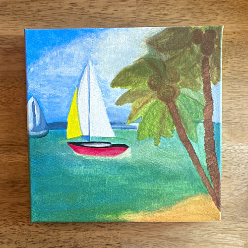 Hand painted seascape sailboat - painted,
