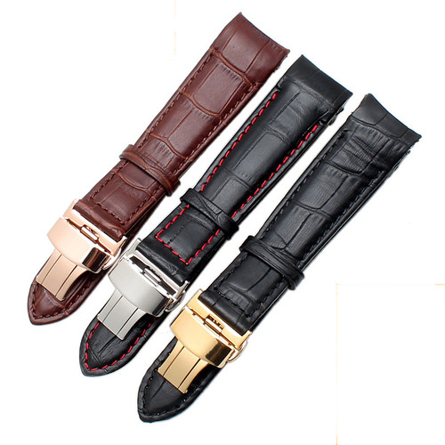 Curved end leather watch strap - end,