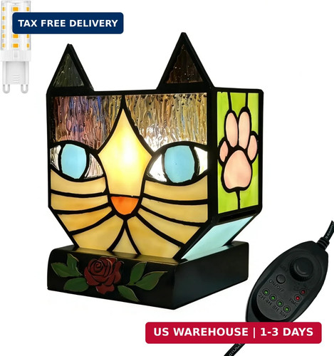 Stained glass cat - stained, lamp