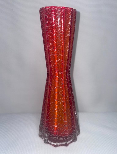 Ribbed glass vase red orange - red,