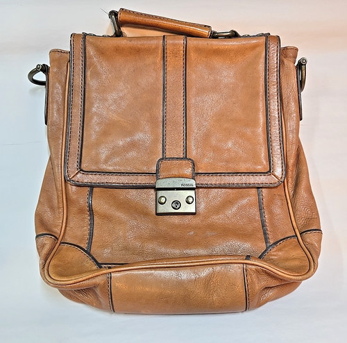Fossil brown leather satchel - brown,