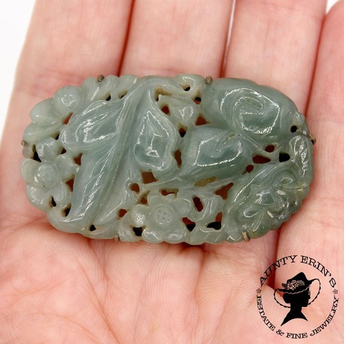 Vintage carved green jade - jade, and