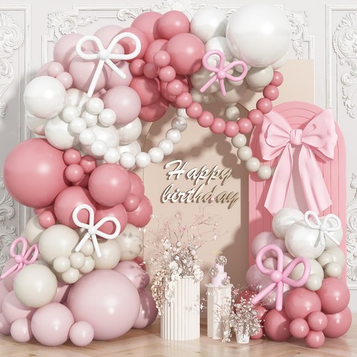 Pink and white balloons - and,