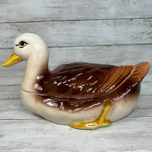 Vtg ceramic brown duck bird - brown,
