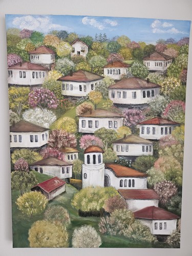 Original village landscape oil - original,