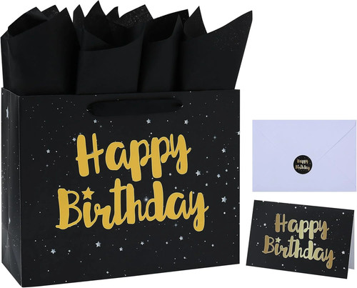 Large black gift bag set - 13",