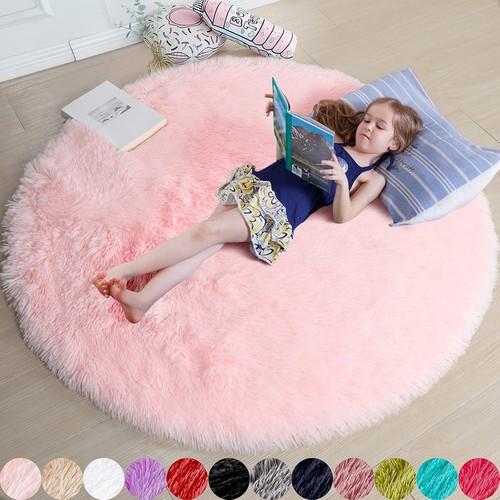 Pink round fluffy area rug - fluffy,