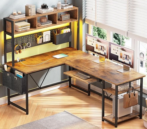 Shaped desk with hutch led - desk,