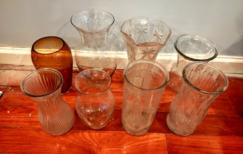 Eight glass vases - .the, height