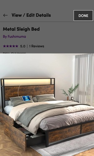 Metal sleigh bed - metal, queen