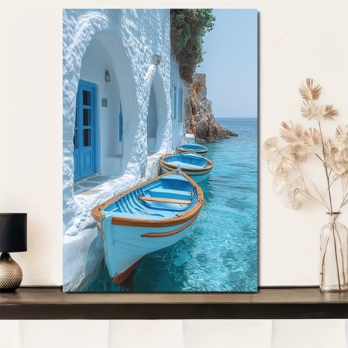 White greek arch blue boat - white,