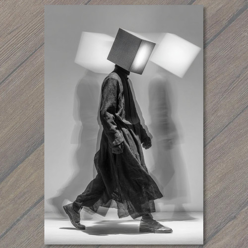 Art print abstract cube head - print,