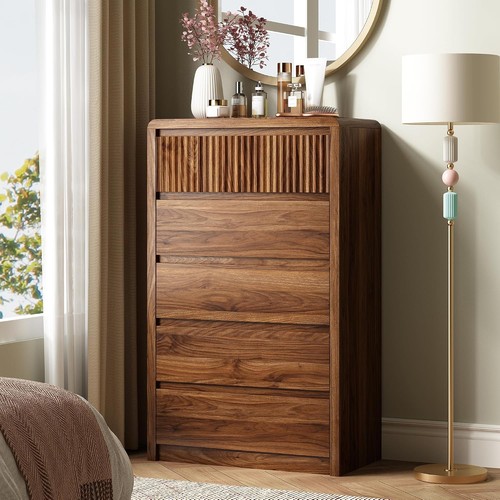 Walnut fluted drawer dresser - walnut,