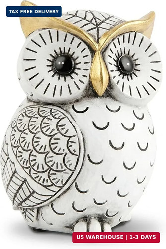 Black white owl statue - white,