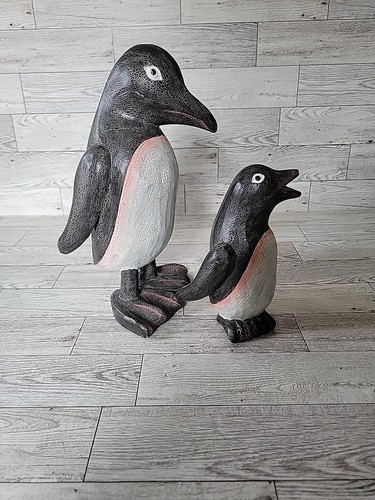 Penguins carved folk art - penguins,