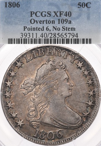 1806 50c pcgs xf40 pointed - pointed, 6