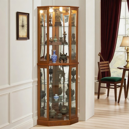 Wooden lighted curio corner - wooden,