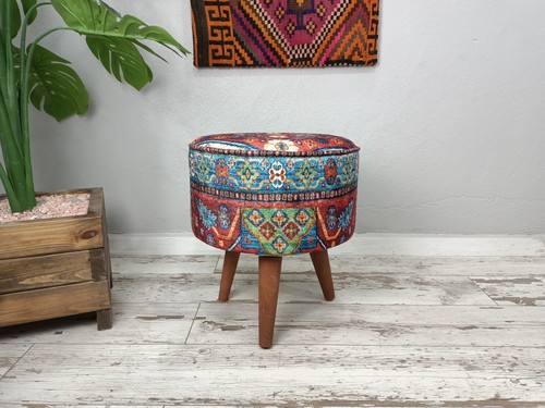 Handmade ottoman round blue - ottoman,