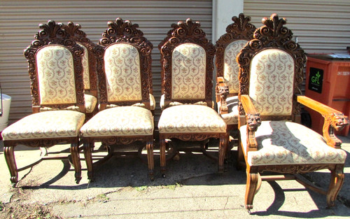 Set antique carved oak - set,