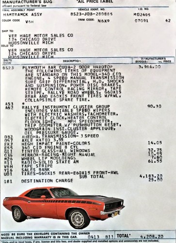 1970 plymouth aar cuda mfg - plymouth,