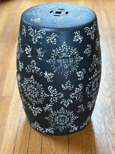 Black porcelain garden stool - black,