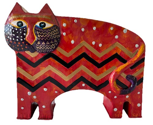 Cat tin metal figurine statue - cat,