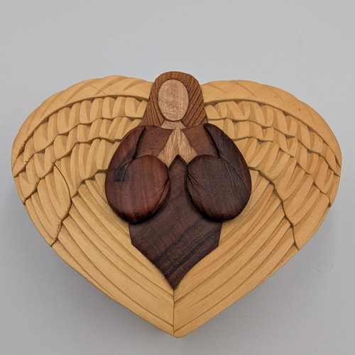 Intarsia wood heart puzzle box - intarsia,