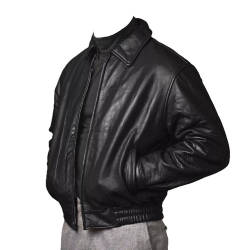 Men black leather bomber - men's,