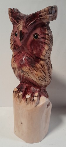 Chainsaw carved cedar owl - chainsaw,