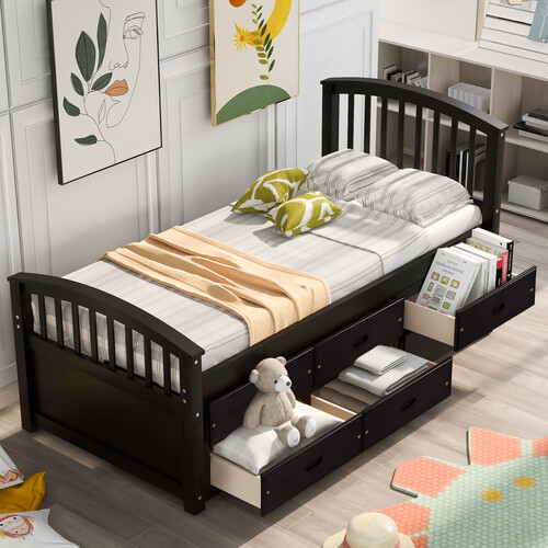 Wood captain bed twin size - bed,