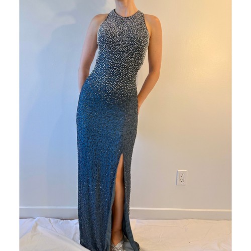Vintage silk beaded - beaded, blue