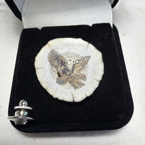 Vntg pewter inlay flying eagle - flying,