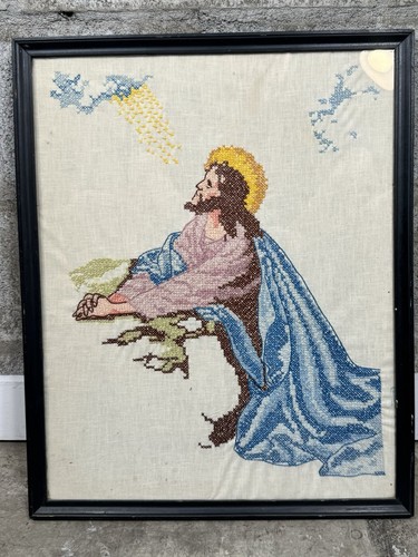 Hand embroidered framed jesus - embroidered,