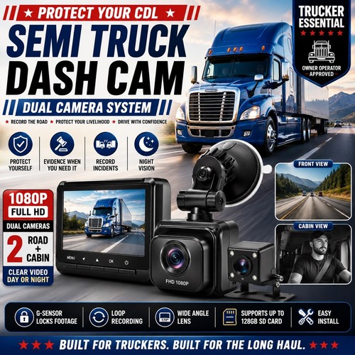 Semi truck dash cam dual - semi,