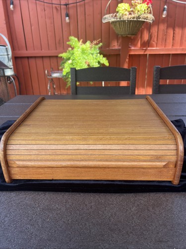 Vtg mcm teak wood tambour - teak, roll