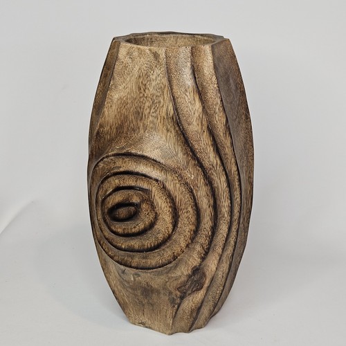 Natural mango wood carved - natural, vase