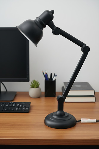 Black adjustable arm desk - black, lamp