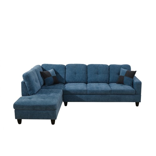 Blue flannel piece couch - flannel, 2~3-piece