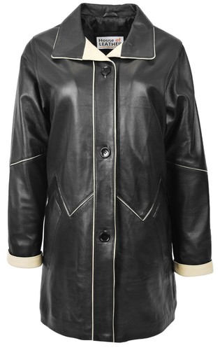 Womens real leather coat - leather, 3/4