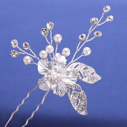 Bridal pearl crystal hair pin - crystal,