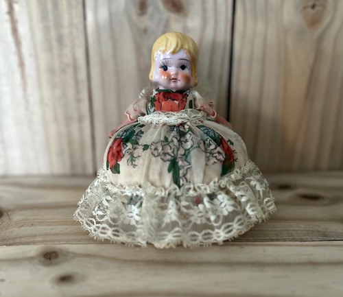 Vtg porcelain half doll pin - porcelain,