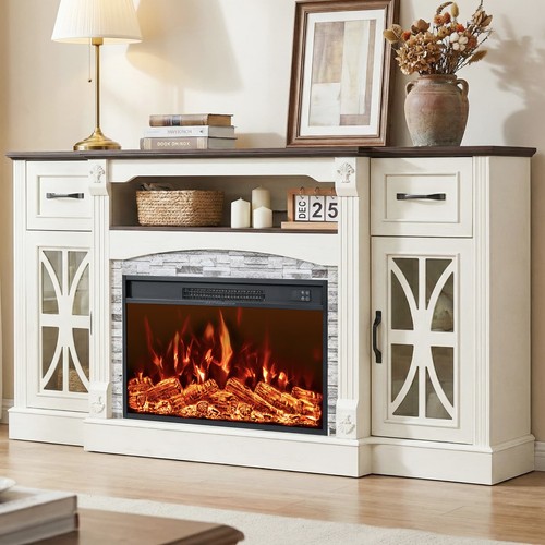 White electric fireplace - white,