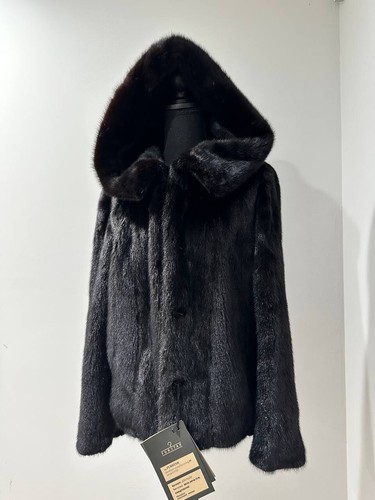 Mink fur coat - hooded, m